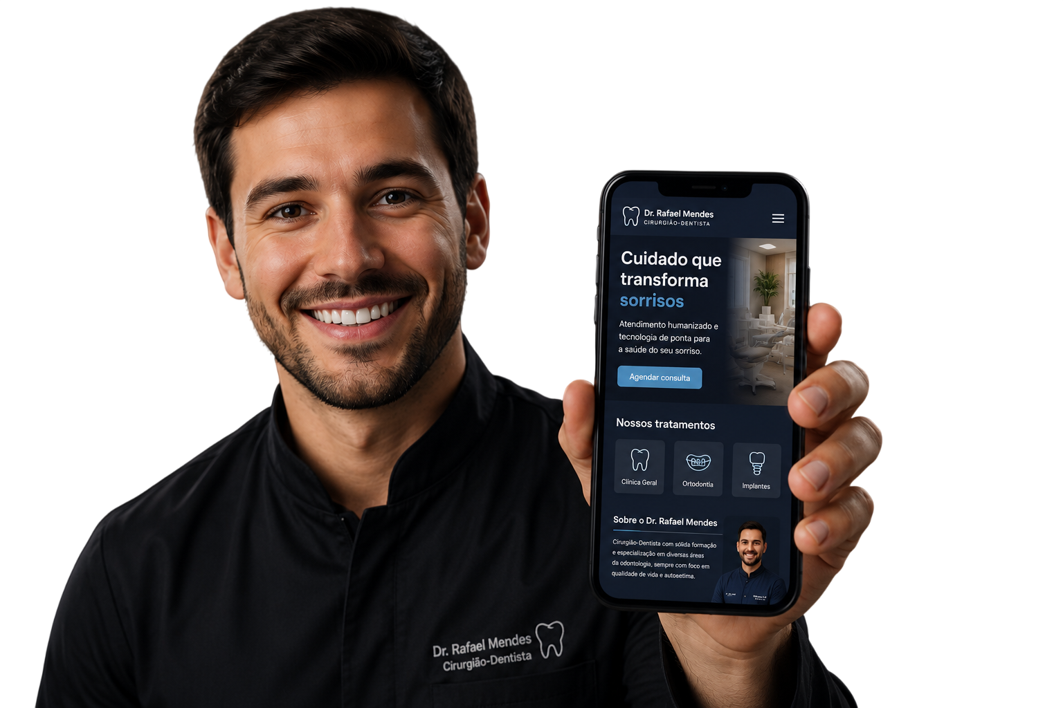 Site para dentista criado pela Lins Web exibido no celular